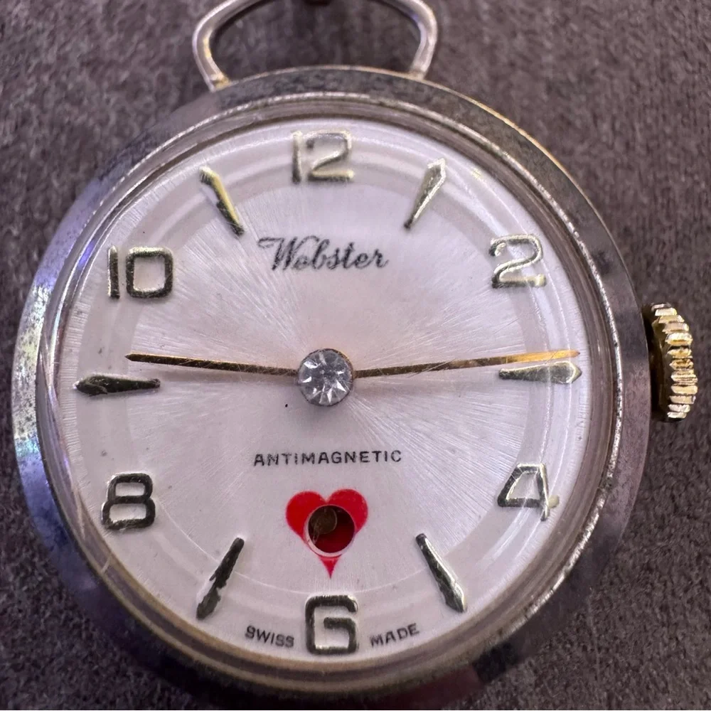 Webster Silver Pocket Watch with Red Heart